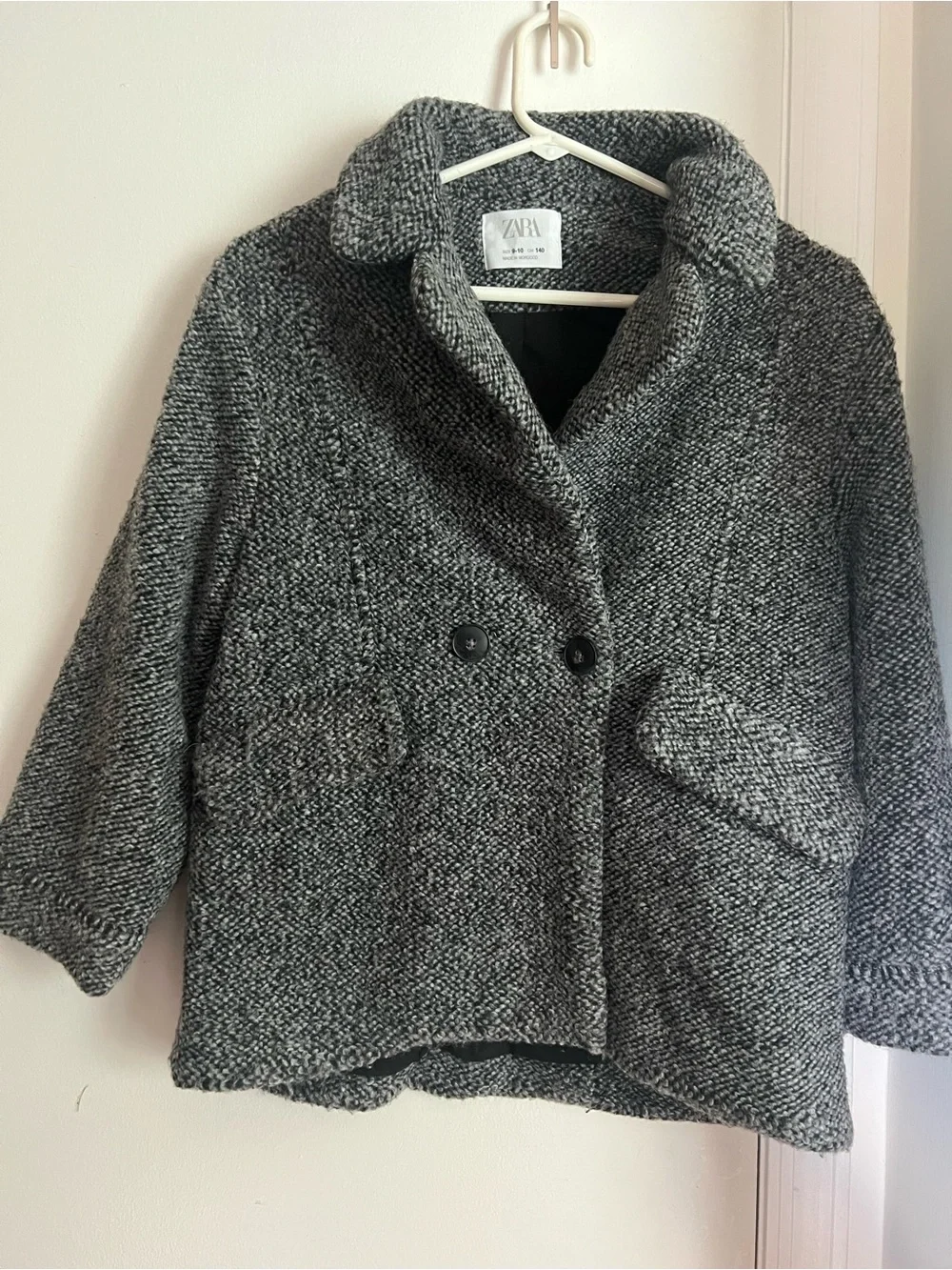 Zara Charcoal Bouclé Double-Breasted Peacoat